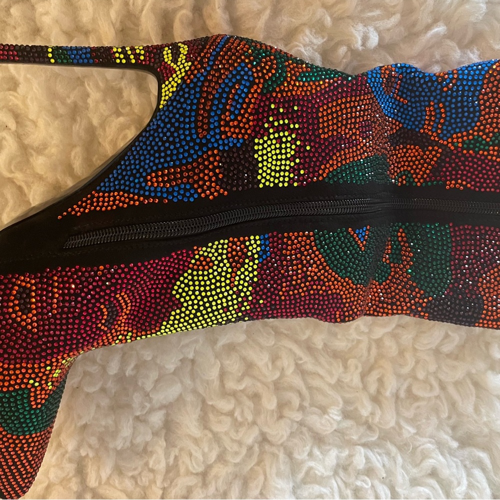 Multicolor Crystal Embellished Pointed Stiletto Boot - Picture 3 of 8
